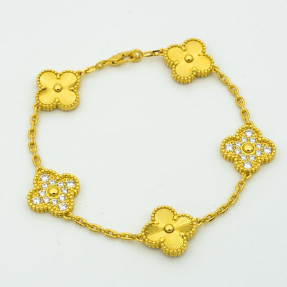 [BLAUE TRÄNEN]KLEE-ARMBAND 5 MOTIVE GOLD DIAMANT 