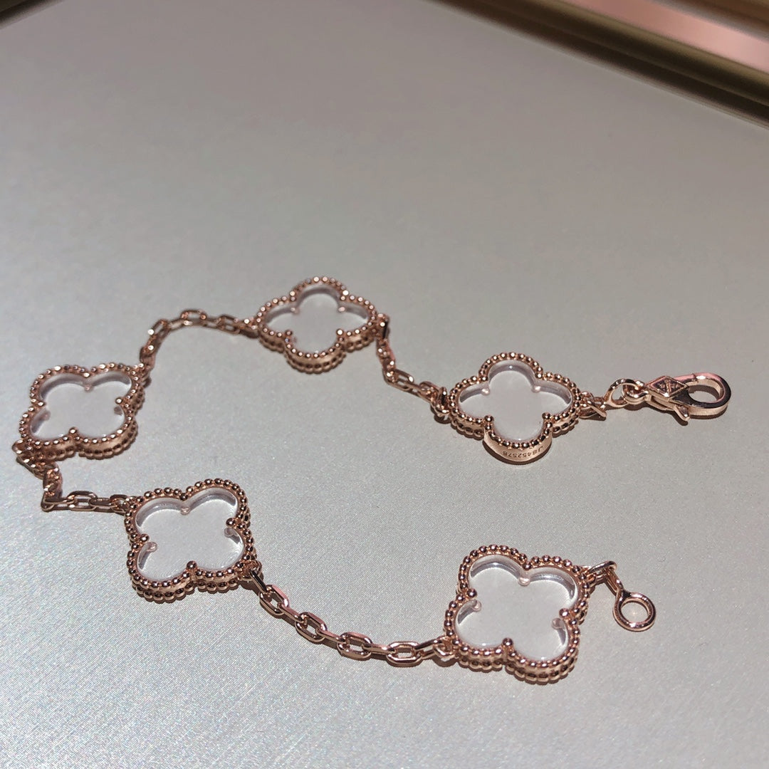 [BLUE TEARS]CLOVER 5 MOTIF ROCK CRYSTAL BRACELET
