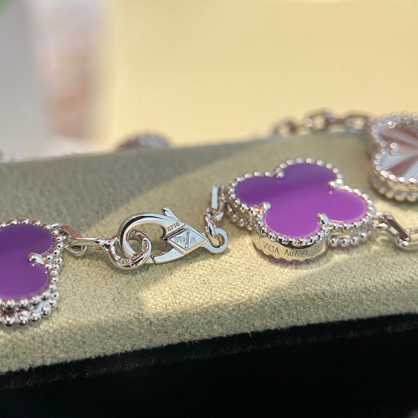 [BLUE TEARS]CLOVER  5 MOTIFS  PURPLE VIOLET BRACELET SILVER