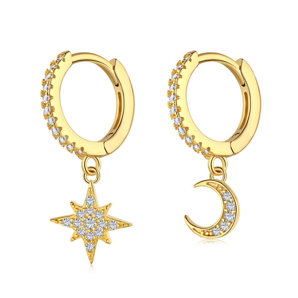 [Nova Jewelry]Star and Moon Asymmetric Earrings