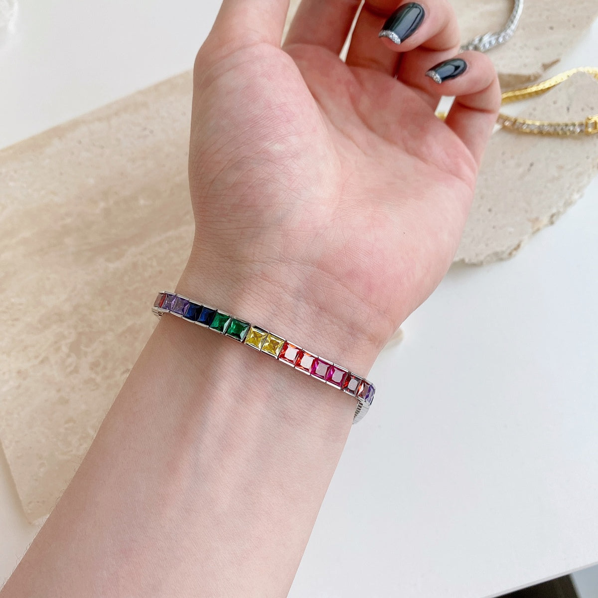 [Nova Jewelry]Radiant Colorful Princess Cut Tennis Bracelet