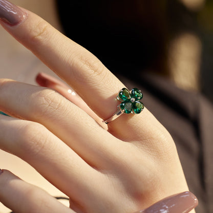 [Nova Jewelry]Heart-shaped Four-Leaf Clover Ball Ring