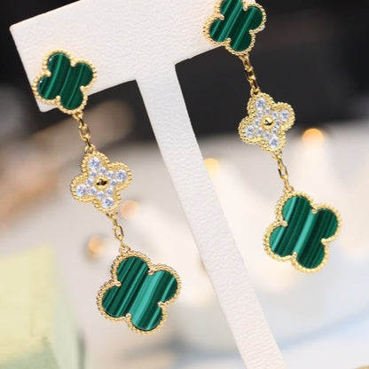 [BLUE TEARS]CLOVER EARRINGS GOLD MALACHITE DIAMOND 3 MOTIF
