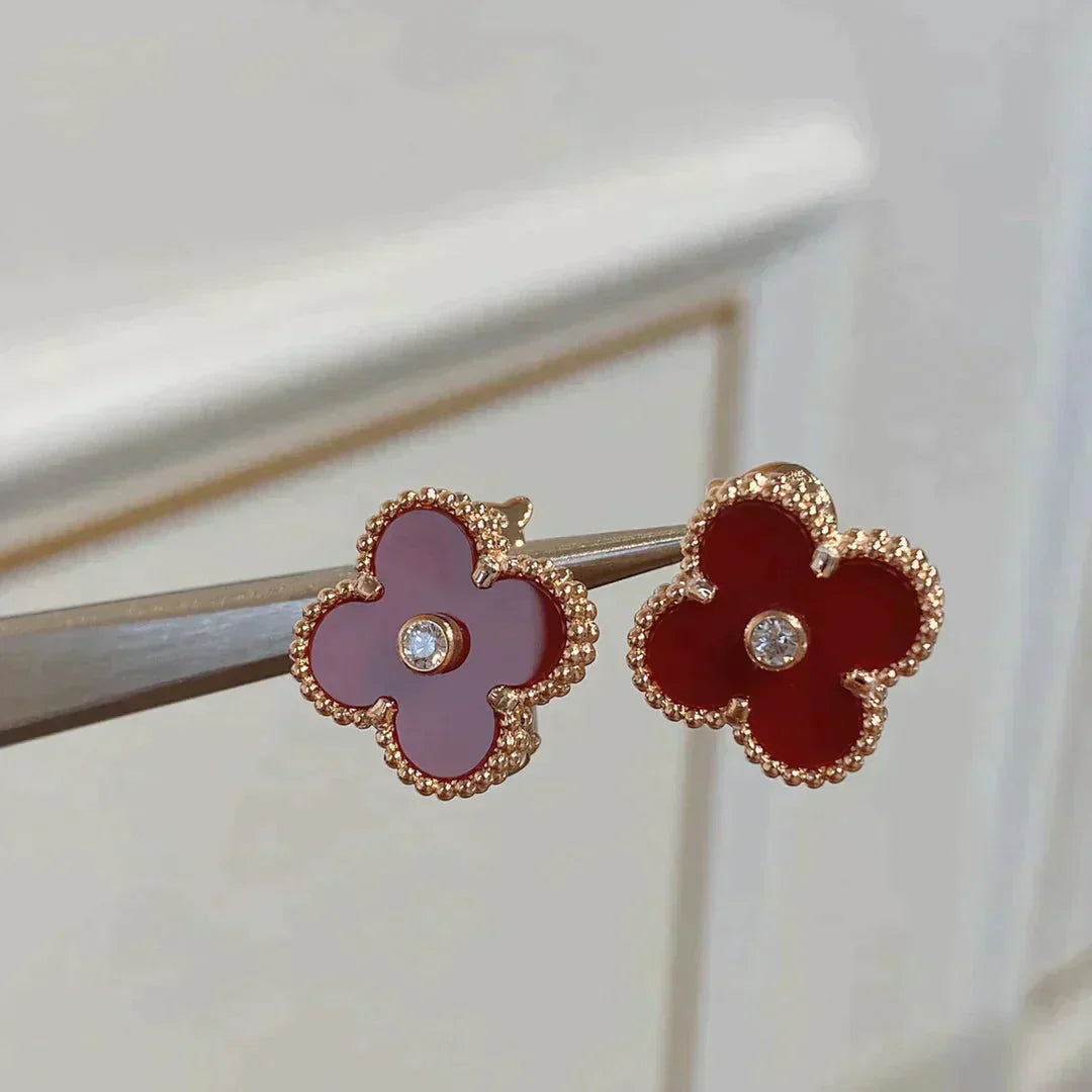 [BLUE TEARS]CLOVER MEDIUM 1 MOTIFS CARNELIAN  DIAMOND earrings