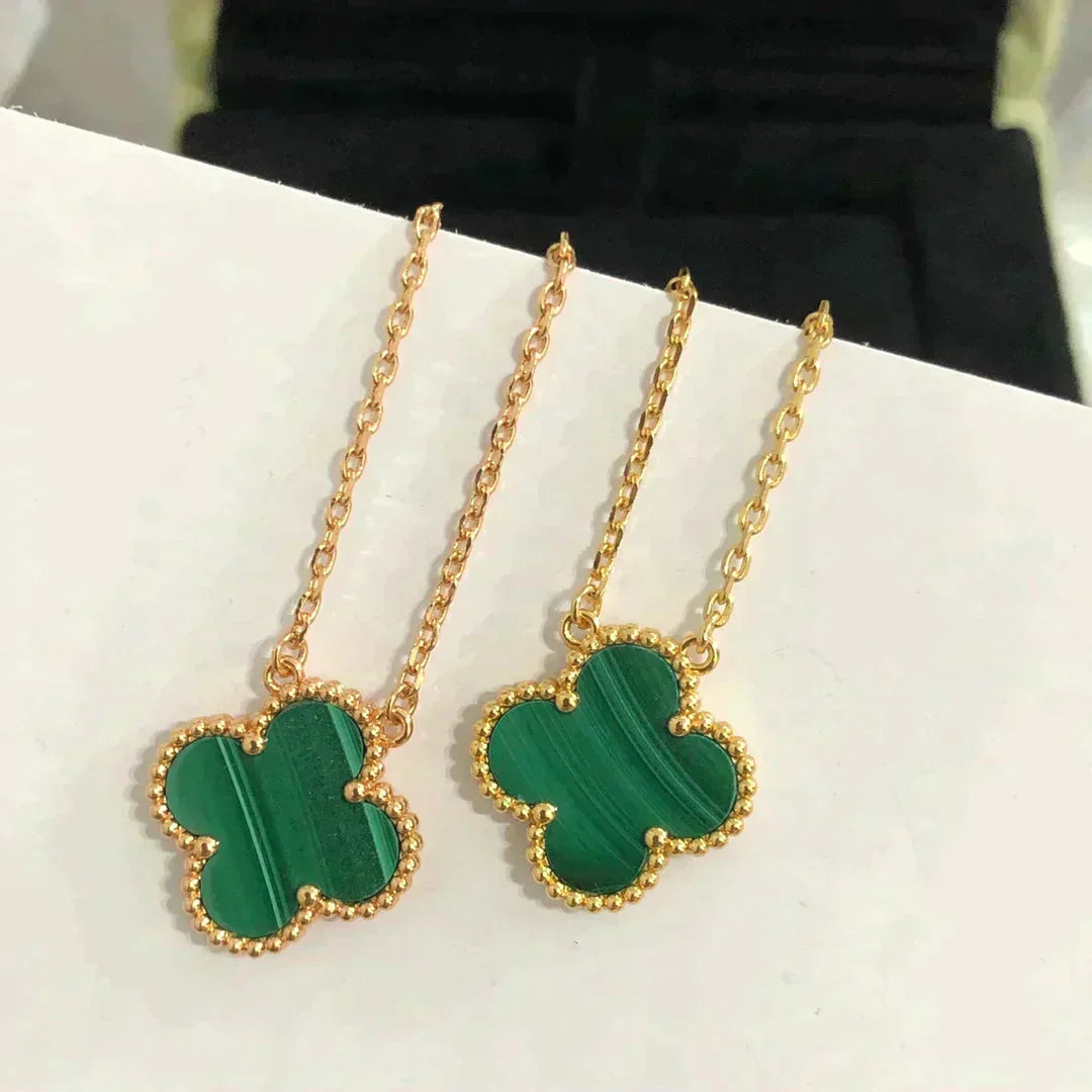 [BLUE TEARS]CLOVER 15MM MALACHITE SINGLE FLOWER  NECKLACE