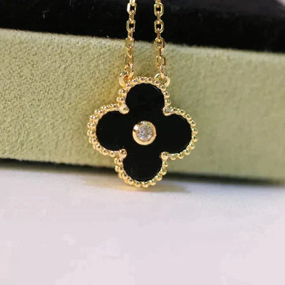 [BLUE TEARS]CLOVER 15MM DIAMOND ONYX NECKLACE