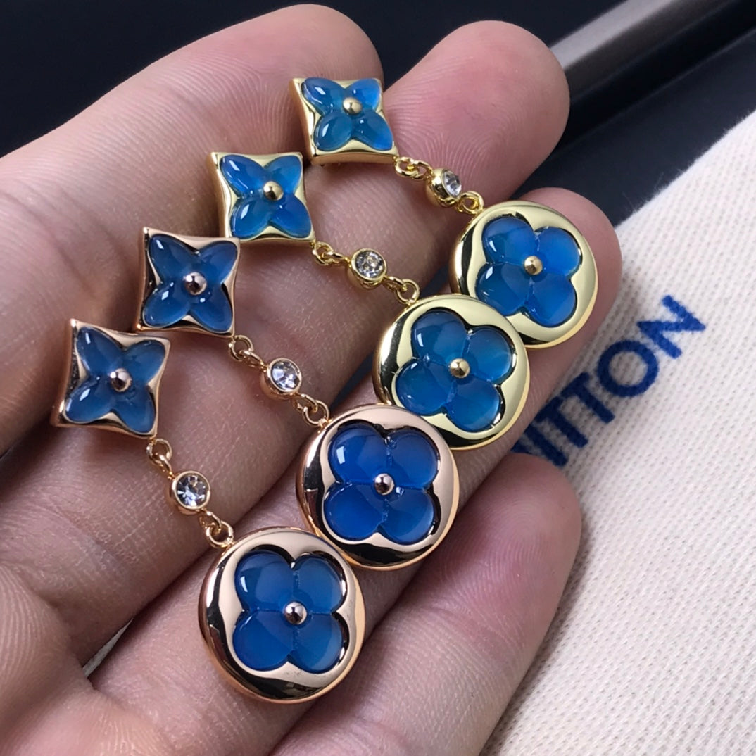 [BLUE TEARS]STAR AND SUN AGATE DIAMOND EARRINGS