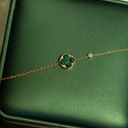 [BLUE TEARS]SUN MALACHITE 1 DIAMOND PINK GOLD BRACELET
