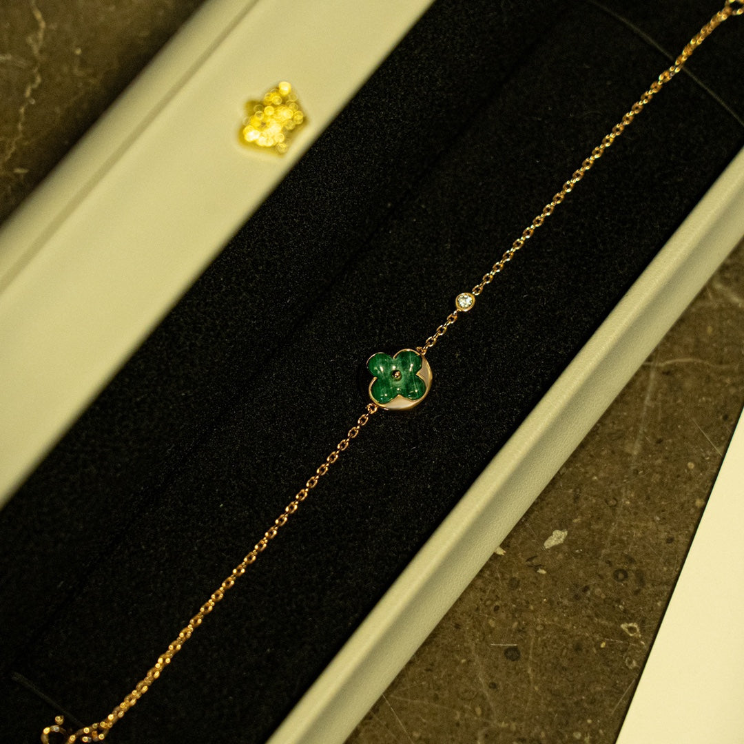 [BLUE TEARS]SUN MALACHITE 1 DIAMOND PINK GOLD BRACELET
