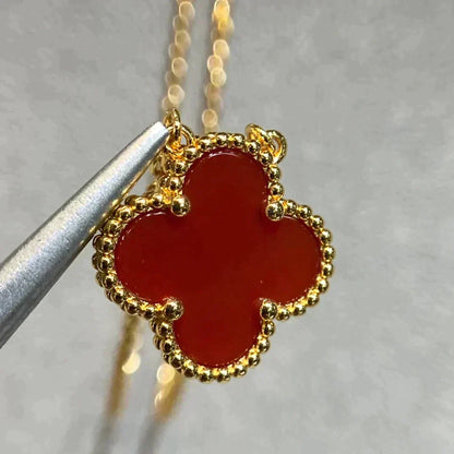 [BLUE TEARS]CLOVER 15MM CARNELIAN SINGLE FLOWER NECKLACE