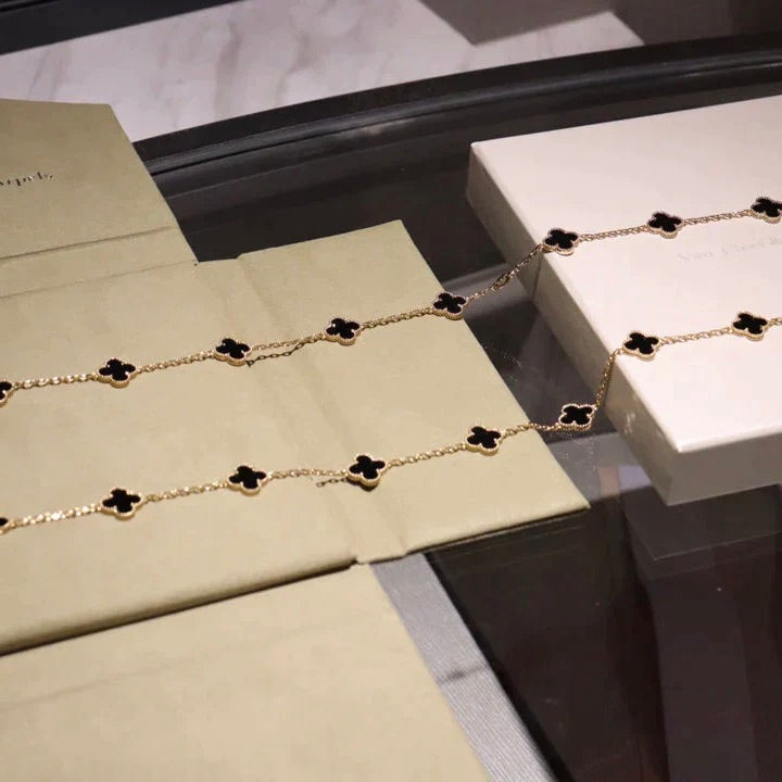 [BLUE TEARS]CLOVER 20 MOTIFS ONYX NECKLACE