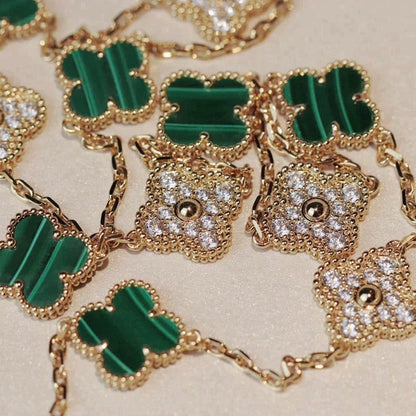 [BLUE TEARS]CLOVER 20 MOTIFS MALACHITE DIAMOND NECKLACE