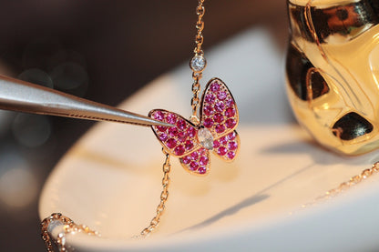[BLUE TEARS]BUTTERFLY RED DIAMOND ROSE GOLD NECKLACE