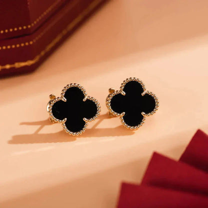 [BLUE TEARS]CLOVER MEDIUM 1 MOTIFS  ONYX STUD EARRINGS