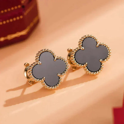 [BLUE TEARS]CLOVER MEDIUM 1 MOTIFS  ONYX STUD EARRINGS