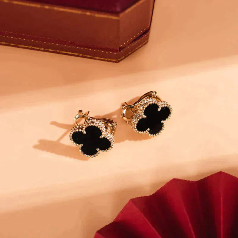 [BLUE TEARS]CLOVER MEDIUM 1 MOTIFS  ONYX STUD EARRINGS