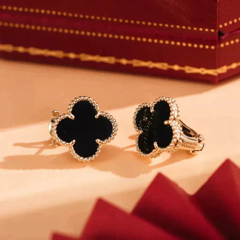 [BLUE TEARS]CLOVER MEDIUM 1 MOTIFS  ONYX STUD EARRINGS
