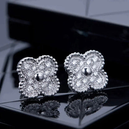 [BLUE TEARS]CLOVER 1 MOTIFS DIAMOND STUD EARRINGS SILVER
