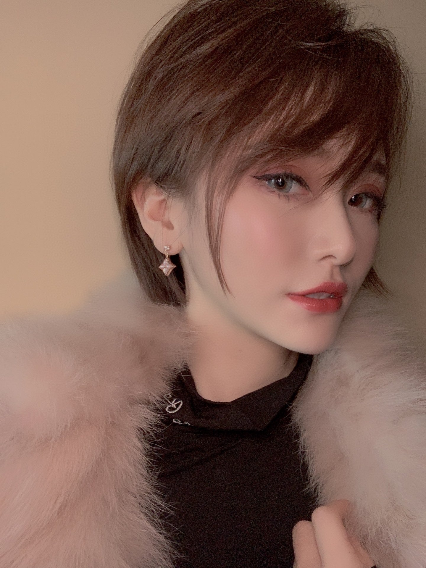 [BLUE TEARS]DOUBLE STAR PINK GOLD MOP DROP EARRINGS