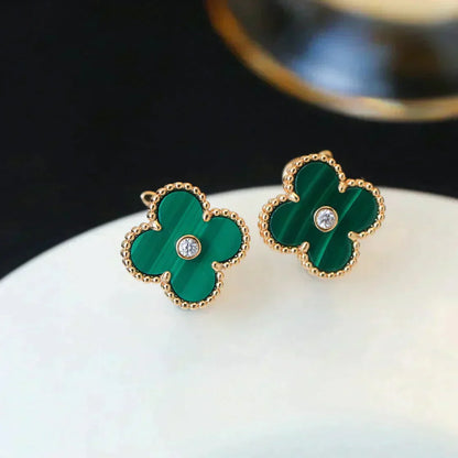 [BLUE TEARS]CLOVER MEDIUM 1 MOTIFS MALACHITE DIAMOND EARRINGS