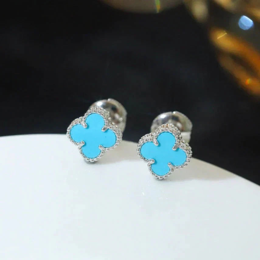[BLUE TEARS]CLOVER MINI 9.5MM ONYX STUD EARRINGS SILVER