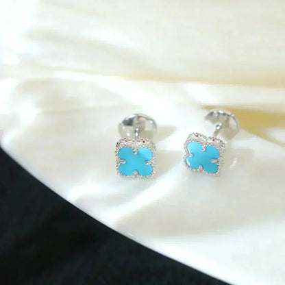 [BLUE TEARS]CLOVER MINI 9.5MM ONYX STUD EARRINGS SILVER