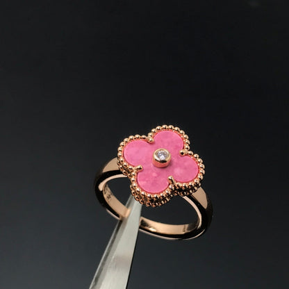 [BLUE TEARS]CLOVER RHODONITE ROSE GOLD RING