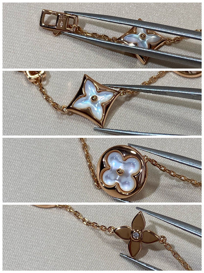 [BLUE TEARS]STAR AND SUN 5 MOTIF MOP PINK GOLD BRACELET