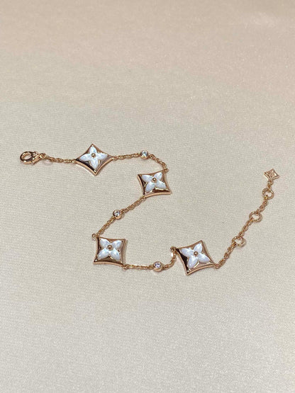 [BLUE TEARS]STAR 4 MOTIF MOP DIAMOND PINK GOLD BRACELET