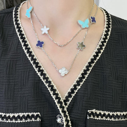 [BLUE TEARS]LUCKY CLOVER SILVER 11 MOTIF NECKLACE