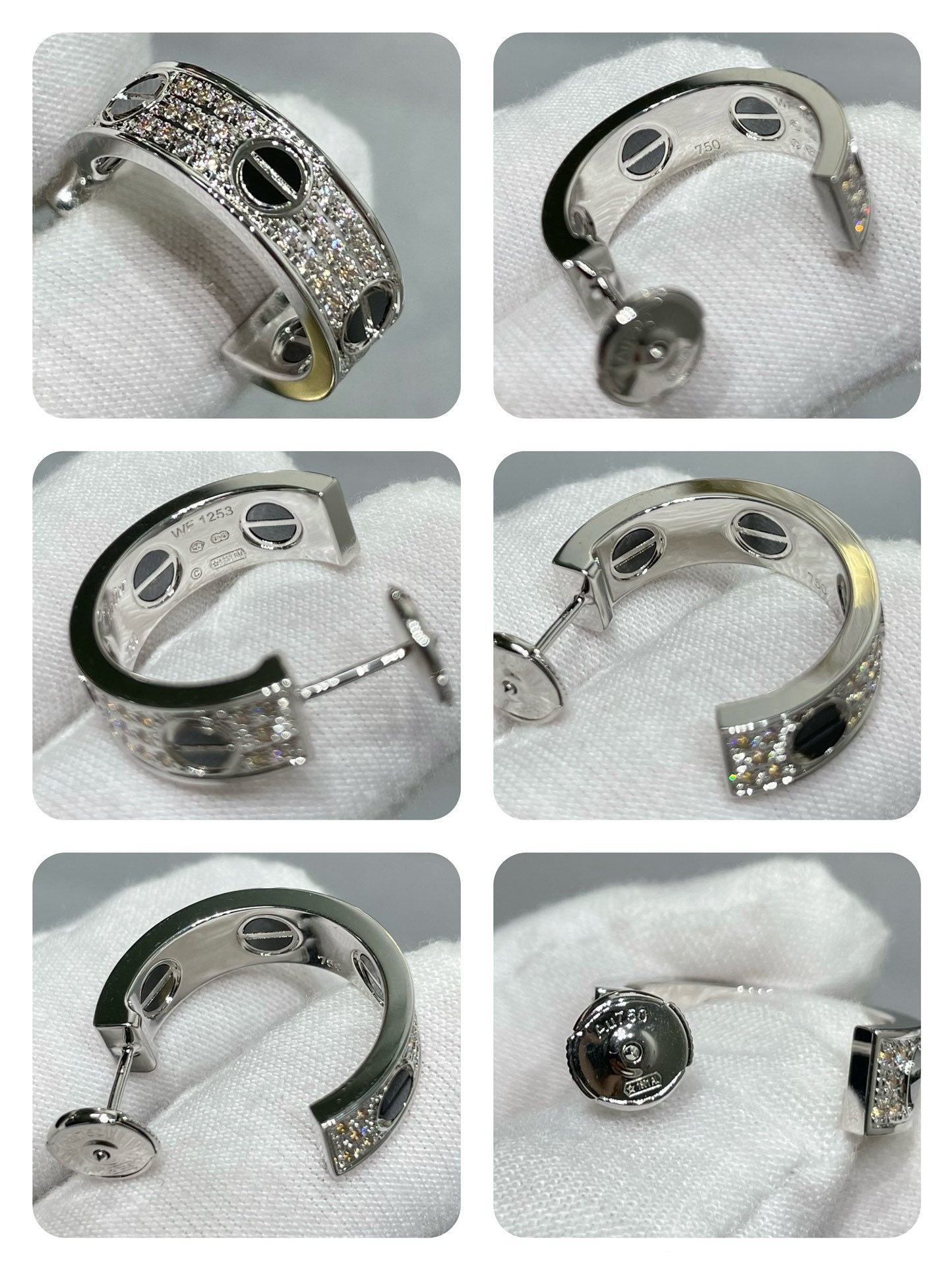 [BLUE TEARS]LOVE CERAMIC DIAMOND PAVED SILVER EARRINGS