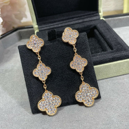 [BLUE TEARS]CLOVER 3 MOTIFS DIAMOND PAVED ROSE GOLD EARRINGS