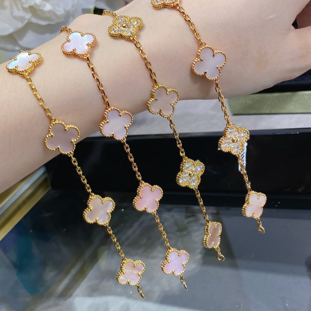 [BLAUE TRÄNEN]KLEE 5 MOTIV DIAMANT ROSA MOP ROSA GOLD ARMBAND
