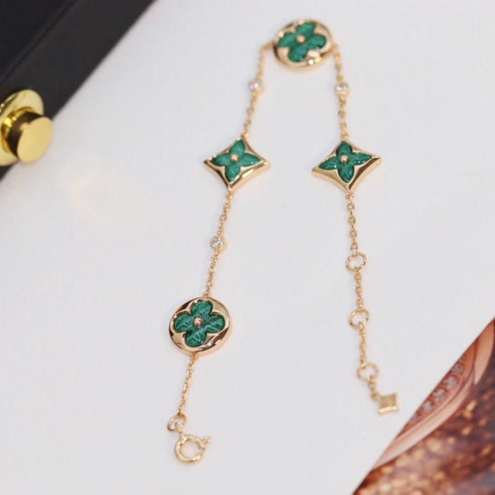 [BLUE TEARS]STAR AND SUN 4 MOTIF PINK GOLD MALACHITE BRACELET