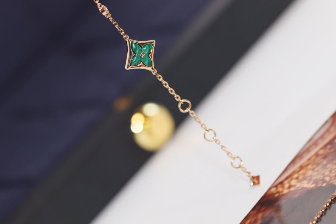 [BLUE TEARS]STAR AND SUN 4 MOTIF PINK GOLD MALACHITE BRACELET