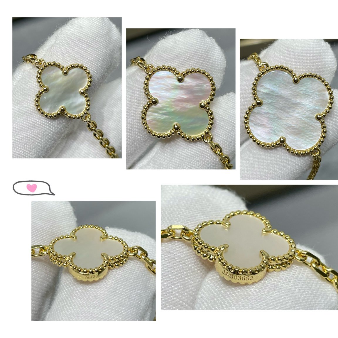 [BLUE TEARS]CLOVER 16 MOTIF WHITE MOP GOLD NECKLACE
