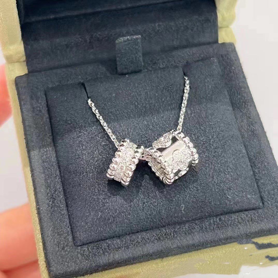 [BLUE TEARS]PERLEE DOUBLE PENDANT SILVER DIAMOND NECKLACE