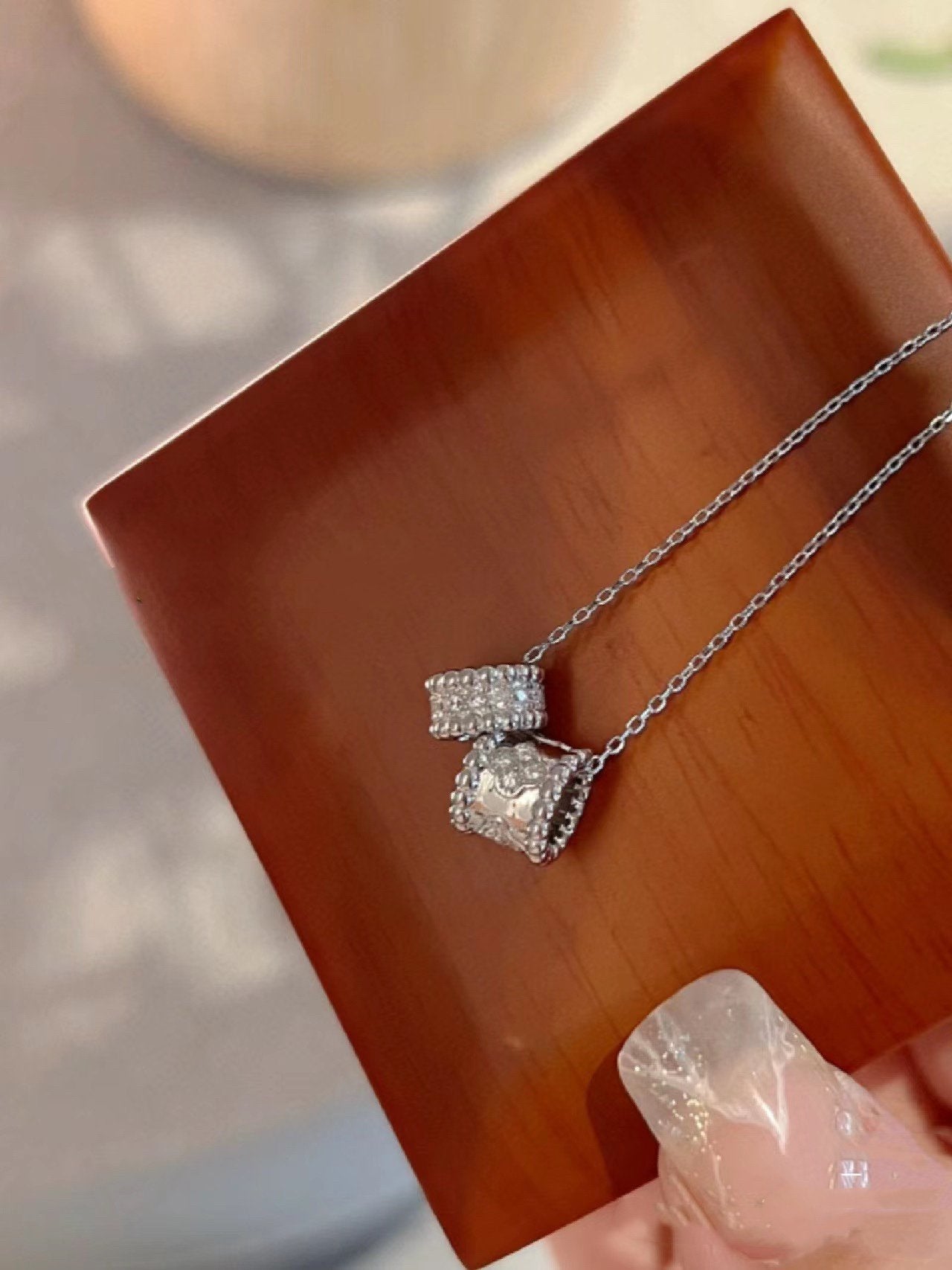 [BLUE TEARS]PERLEE DOUBLE PENDANT SILVER DIAMOND NECKLACE