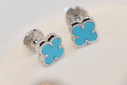 [BLUE TEARS]CLOVER MINI TURQUOISE SILVER STUD EARRINGS