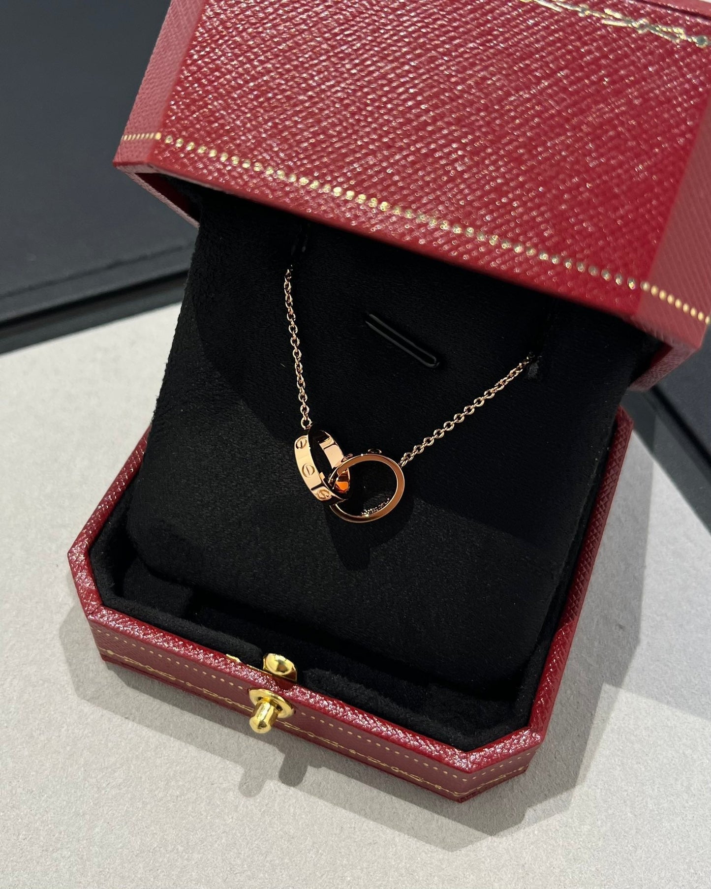 [BLUE TEARS]LOVE NECKLACE DOUBLE RING PINK GOLD