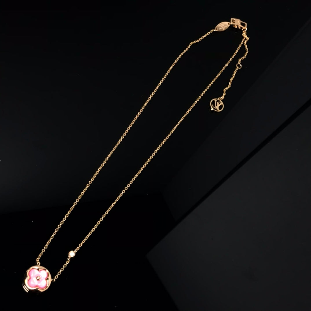 [BLUE TEARS]COLOR BLOSSOM PINK MOP SUN GOLD NECKLACE