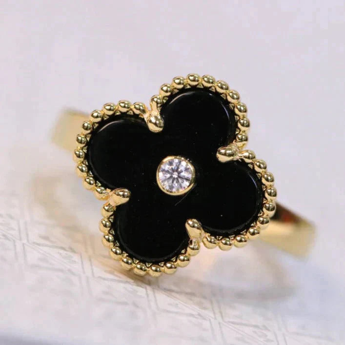 [BLUE TEARS]CLOVER MALACHITE RING GOLD DIAMOND