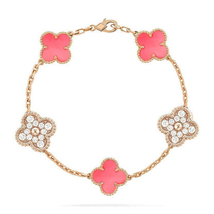 [BLAUE TRÄNEN]KLEE 5 MOTIV DIAMANT ROSA MOP ROSA GOLD ARMBAND
