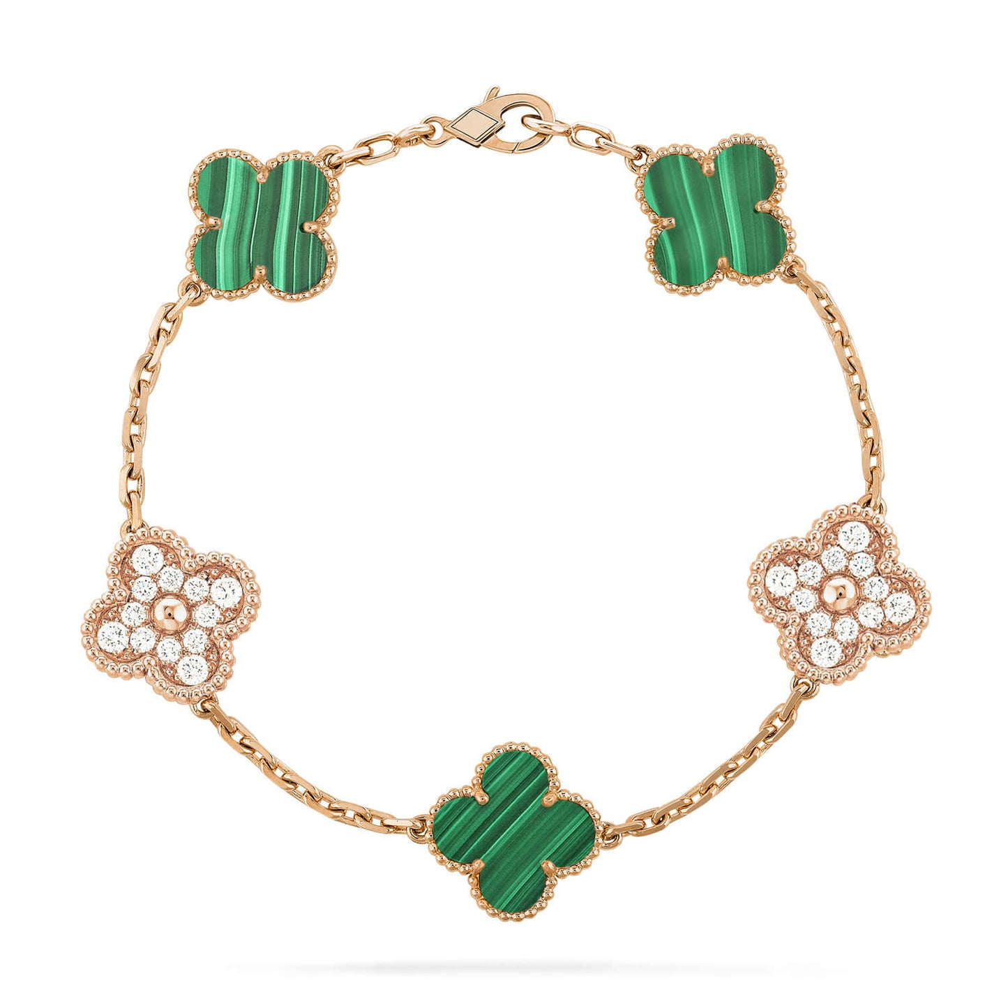 [BLUE TEARS]CLOVER  5 MOTIF MALACHITE DIAMOND BRACELET