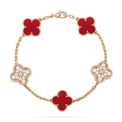 [BLUE TEARS]CLOVER 5 MOTIFS CARNELIAN DIAMOND BRACELET