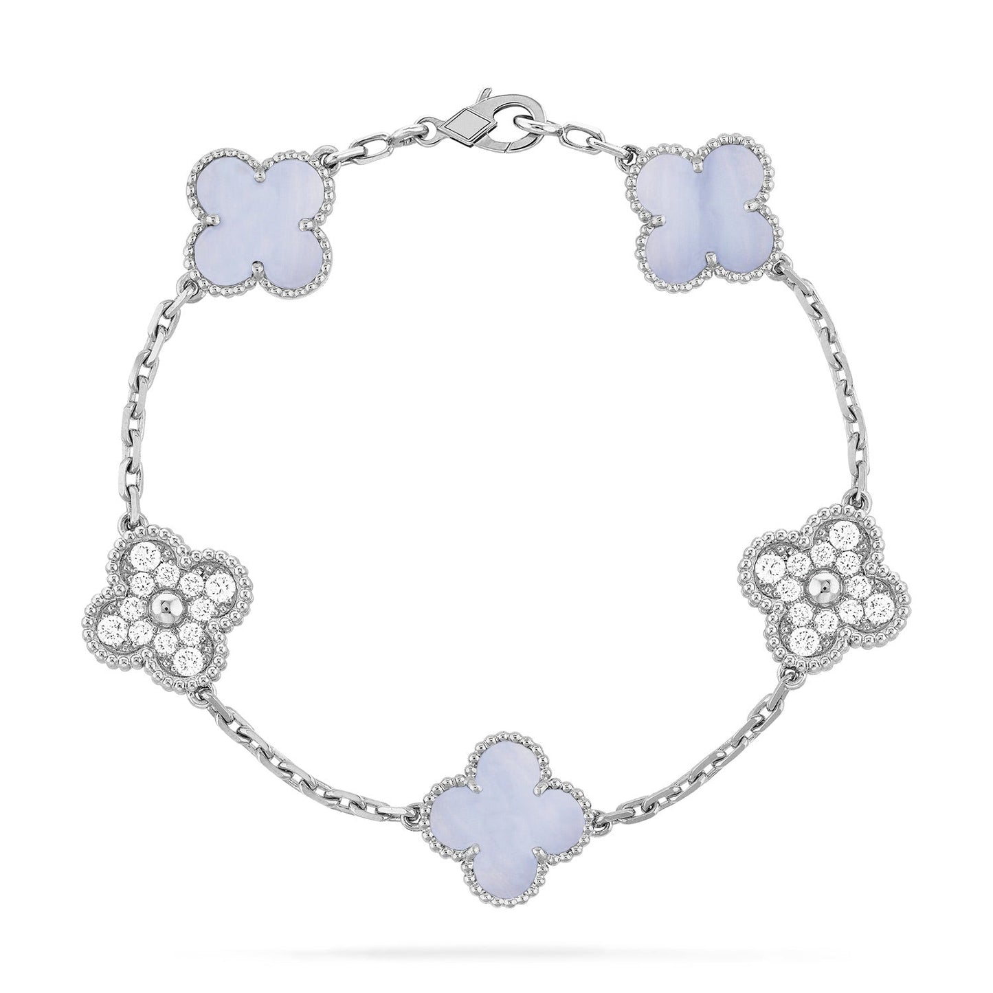 [BLAUE TRÄNEN]KLEE 5 MOTIV DIAMANT LILA CHALCEDON ARMBAND SILBER 