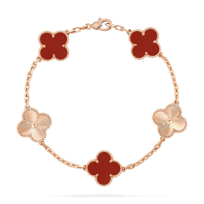 [BLUE TEARS]CLOVER  5 MOTIFS CARNELIAN GOLD BRACELET