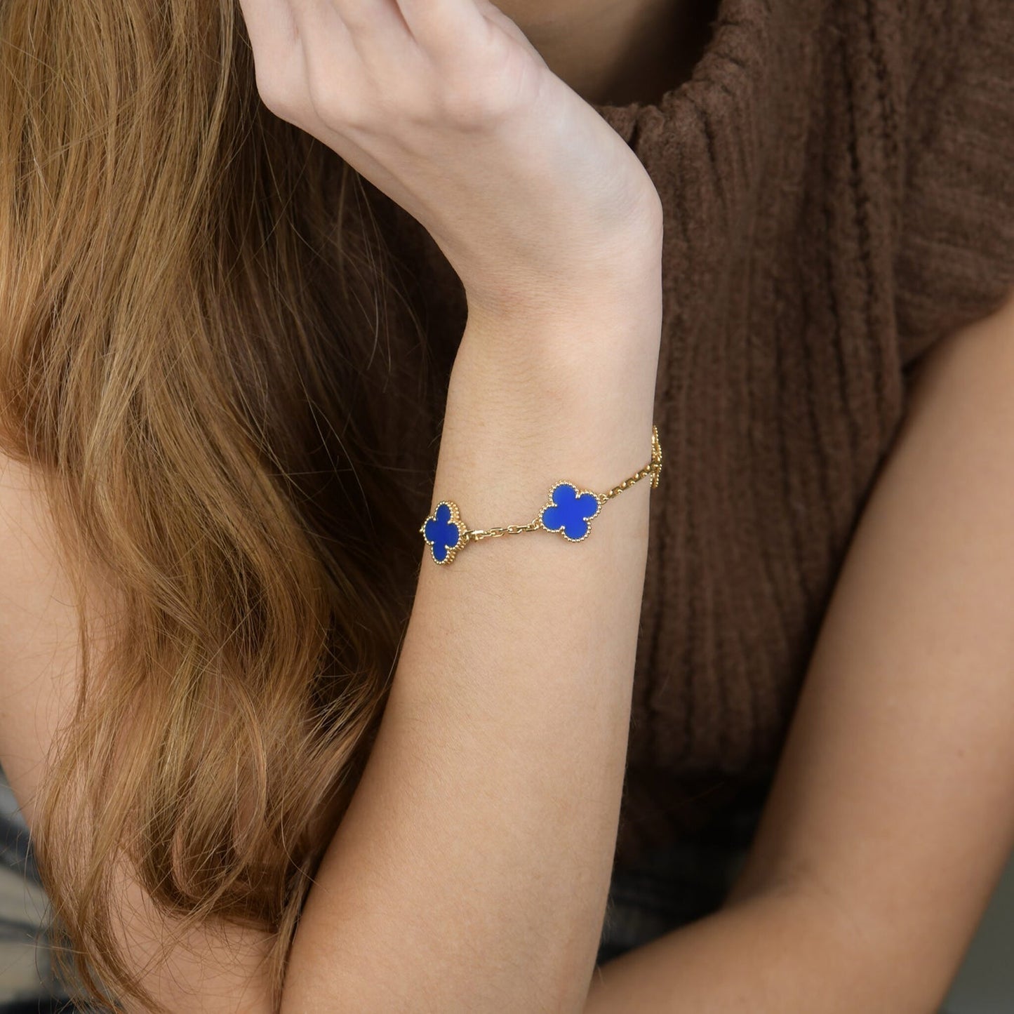 [BLUE TEARS]CLOVER 5 MOTIFS BLUE AGATE BRACELET