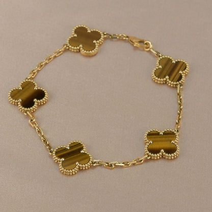 [BLUE TEARS]CLOVER  5 MOTIFS TIGER EYE BRACELET