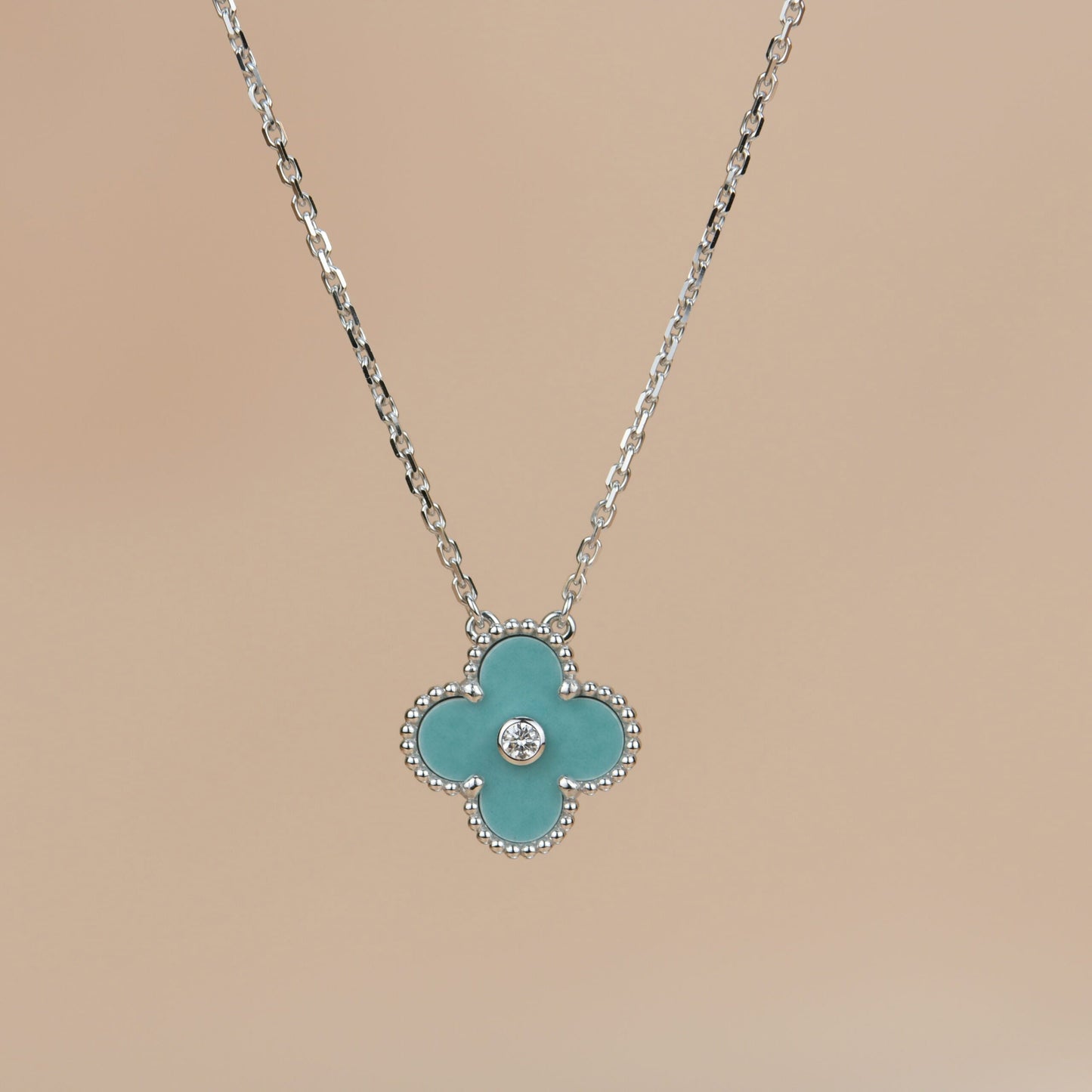 [BLUE TEARS]CLOVER 15MM DIAMOND SVRES PORCELAIN  NECKLACE SILVER